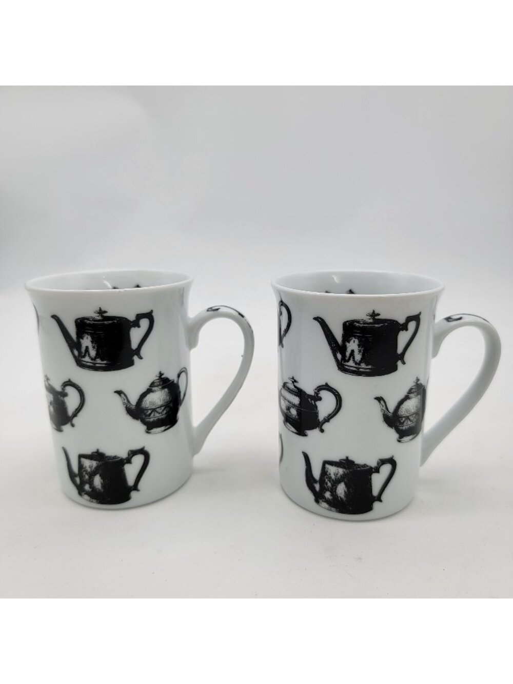 Set Of 2 Antique Pewter Paul Cardew Teapot Print Mugs
